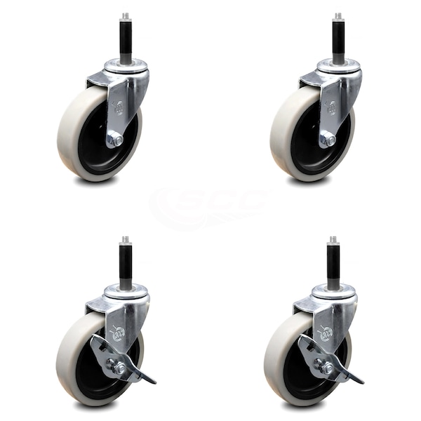 Service Caster 4 Inch Thermoplastic Wheel 3/4 Inch Expanding Stem Caster Set with 2 Brakes SCC-EX05S410-TPRS-34-2-SLB-2 - main